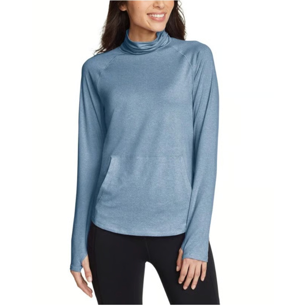 Eddie Bauer Women's Sz M Blue Funnel Neck Long Sleeve Top UPF 50+ Sun Protection